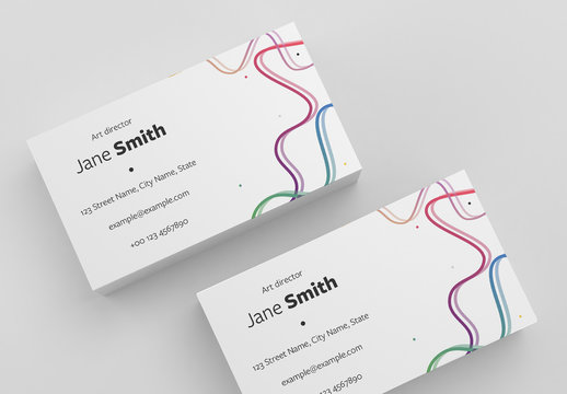 Business Card Layout with Colored Lines and Dots