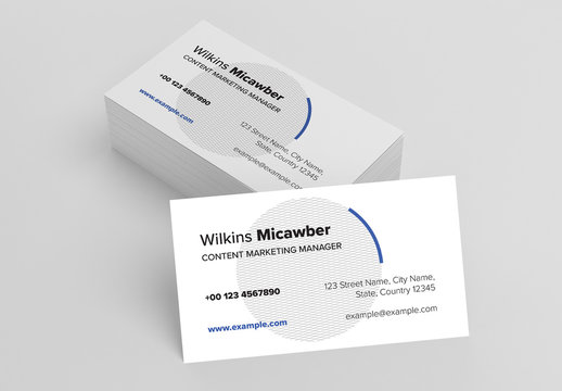 Business Card Layout with Crosshatch Circle and Blue Element