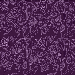 Floral purple seamless pattern. Beautiful violet flower retro background. Elegant fabric with violet background. Surface pattern design