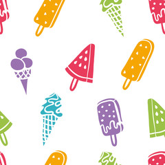 Seamless icecream pattern with neon colors - seamless background texture, great for summer themed fabrics, wallpapers, menus or banners.