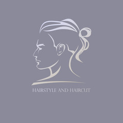 Stylish masculine hairstyle, Undercard, vector logo.