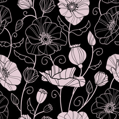 Beautiful seamless Pattern with detailed handdrawn flowers and swirls - great as background, for textiles or invitations