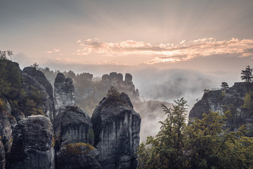 Sunrise at the Bastei Bridge in Saxon Switzerland