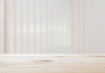 Design wooden table with blur bokeh background