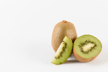 Kiwi fruit slices on white background. Citrus fruit. Healthy freshness food. Green summer fruits...