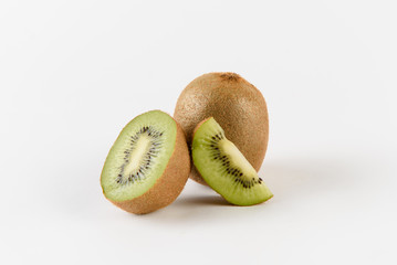 Kiwi fruit slices on white background. Citrus fruit. Healthy freshness food. Green summer fruits with vitamin