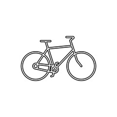 Bicycle sign icon in flat style. Bike vector illustration on white isolated background. Cycling business concept. Thin line, outline, linear icon