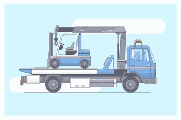 Tow truck delivers the damaged vehicle.Line vector illustration