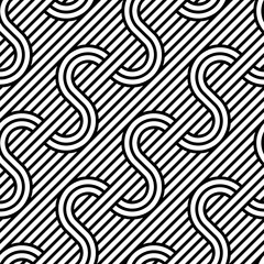 Vector seamless texture. Modern geometric background. Monochrome repeating pattern with interlacing stripes.