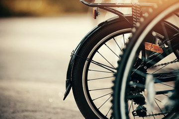 Rear wheels of sport bike with speeds.