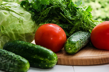 vegetables, greens on a table close-up