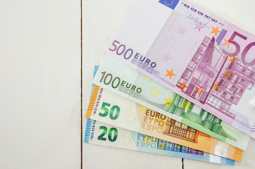 euro banknotes on white background