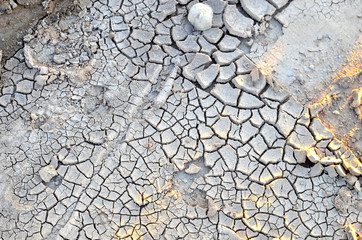 A dry lake or swamp in the process of drought and lack of rain or moisture, a global natural disaster. The cracked soil of the earth due to climate change. Hydrological drought  - Image