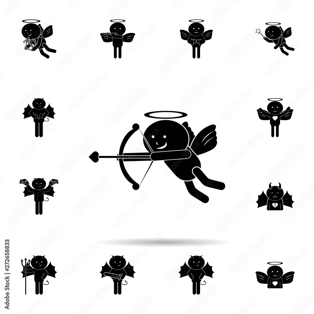 Poster cupid with an arrow icon. universal set of angel and demon for website design and development, app d