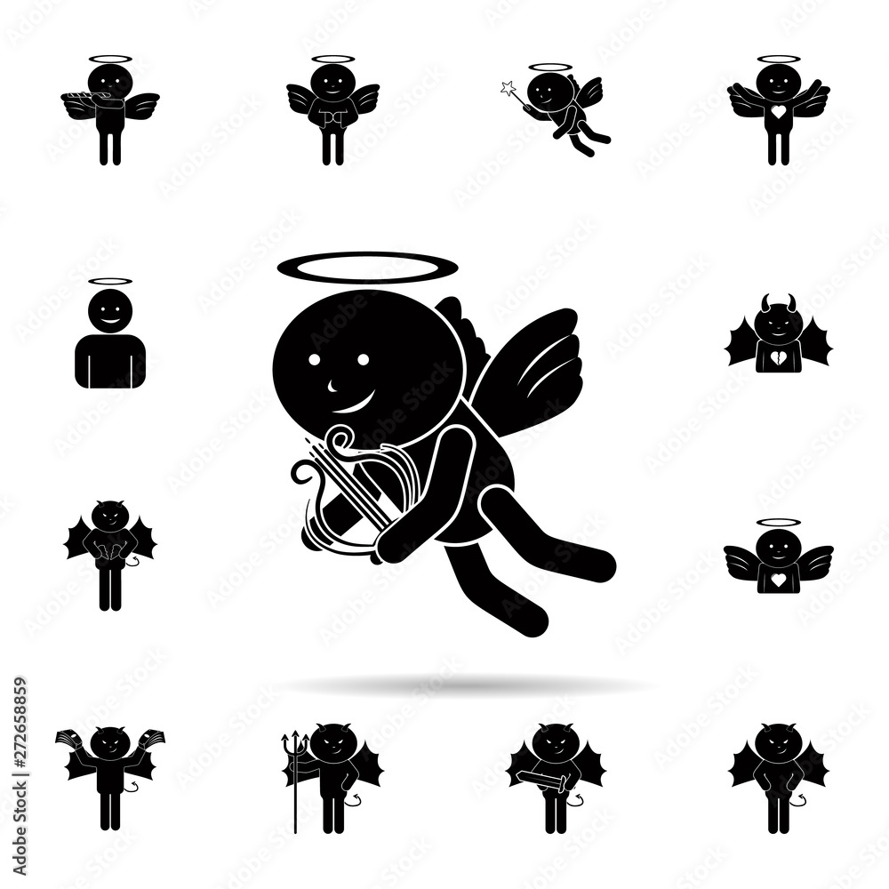 Aufkleber cupid with lyre icon. universal set of angel and demon for website design and development, app devel