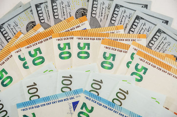 background with euro and dollars close-up