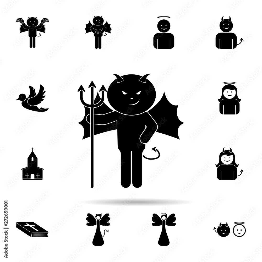 Poster demon with a trident icon. Universal set of angel and demon for website design and development, app development