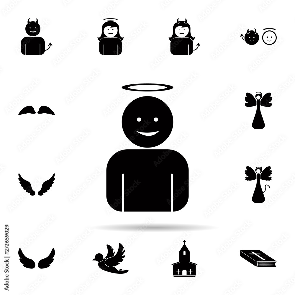 Poster a man with a halo icon. universal set of angel and demon for website design and development, app dev