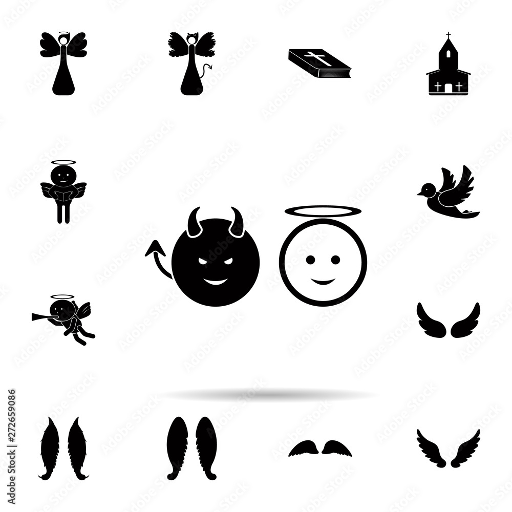 Poster angel and demon icon. universal set of angel and demon for website design and development, app devel