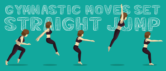 Gymnastic Moves Set Straight Jump Manga Cartoon Vector Illustration