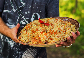 Cooking pilaf, delicious perfect food, shallow depth of field.