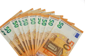 50 euro banknotes on white background