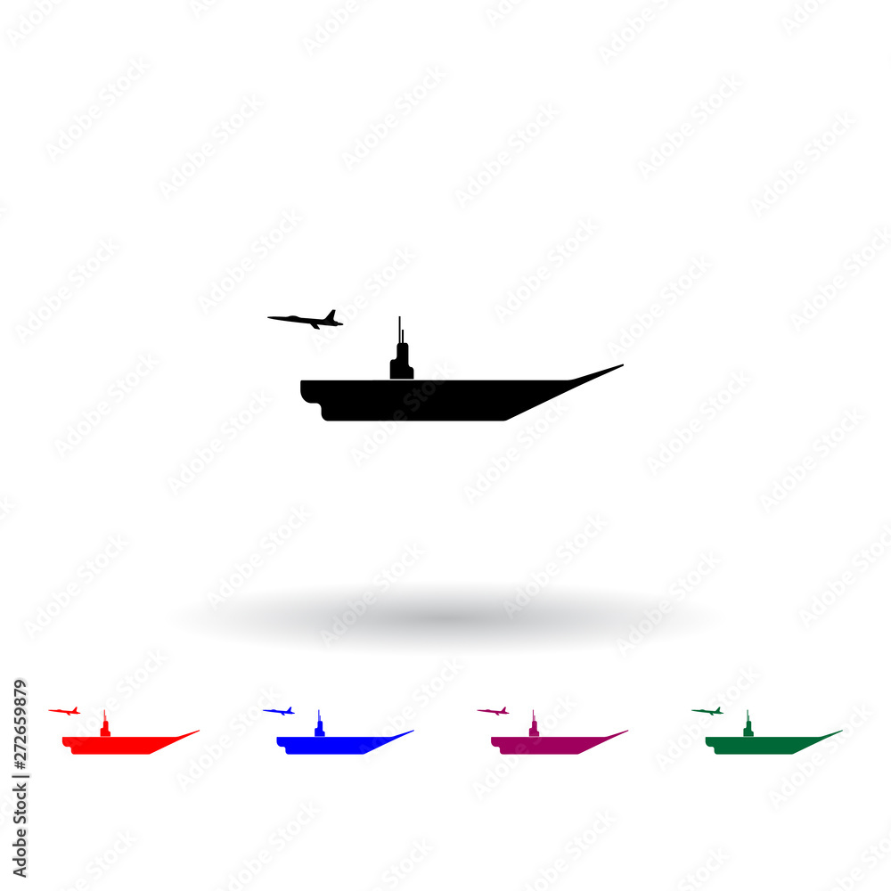 Poster aircraft carrier multi color icon. elements of army & war set. simple icon for websites, web design,