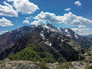 Panoramic view of Mount Limidarium with traces of spring snow.
