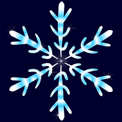 Snowflake with a gradient of blue color in the style of hand drawing on a blue background. Element for the design of the winter theme, print fabrics, cards, invitations to Christmas.