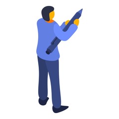 Obraz premium Man take big pen icon. Isometric of man take big pen vector icon for web design isolated on white background