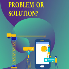 Text sign showing Problem Or Solutionquestion. Business photo showcasing Think Solve Analysis Solving Conclusion