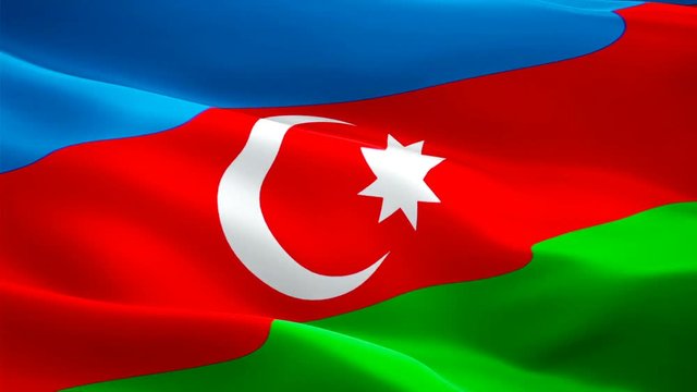 Azerbaijan flag video waving in wind. Realistic Muslim Flag background. Azerbaijan Flag Looping Closeup 1080p Full HD 1920X1080 footage. Azerbaijan South Caucasus country flags footage video for film