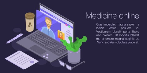 Medicine online concept banner. Isometric illustration of medicine online vector concept banner for web design