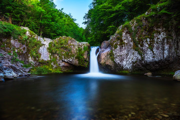 Beautiful spring waterfall Gumberdjiata in Rhodope mountain near Belitsa village