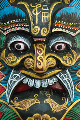 traditional wood colorful Chinese opera character mask view