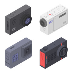 Action camera icons set. Isometric set of action camera vector icons for web design isolated on white background