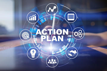 Action plan, business strategy, time management concept on virtual screen.