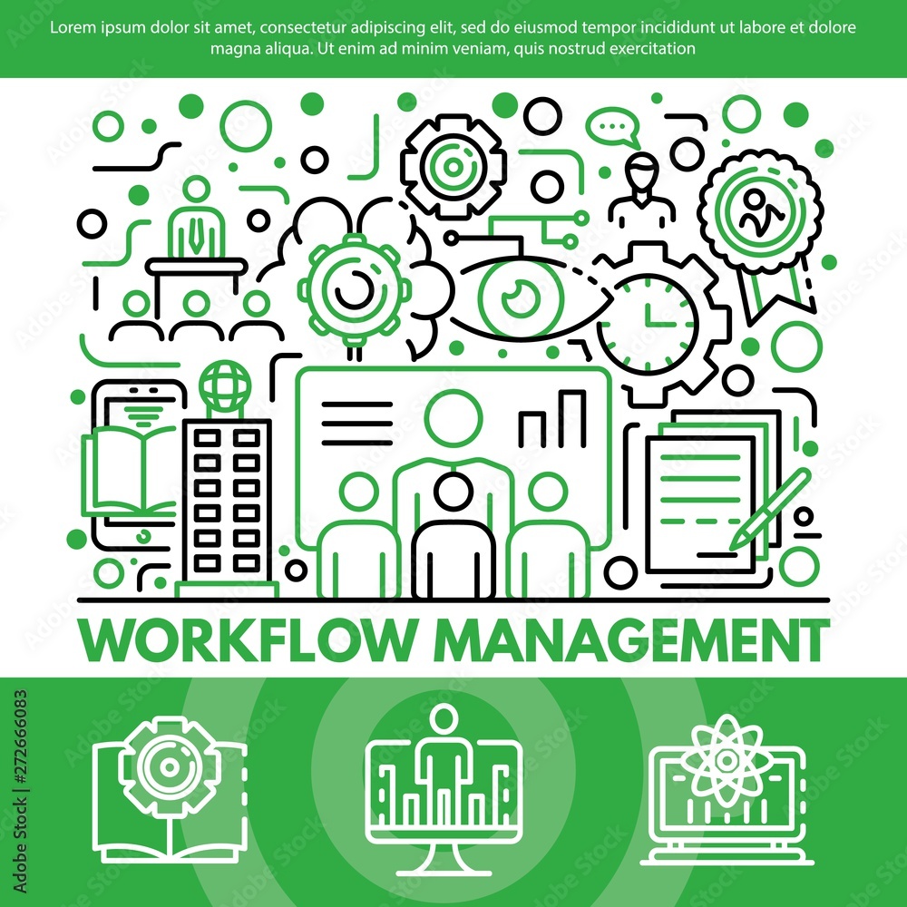 Poster workflow management concept background. outline illustration of workflow management vector concept b