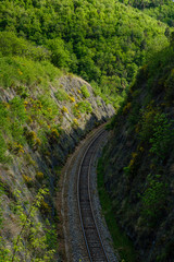 Fototapeta na wymiar Railway line cutting through steep embankment