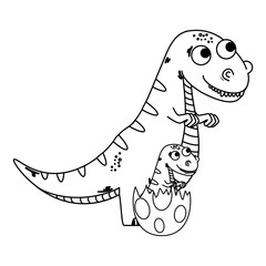 mother tyrannosaurus rex with baby breaking the shell egg