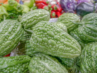 Obraz premium Bitter gourd on the basket for sale