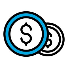 Dollar coins icon. Outline dollar coins vector icon for web design isolated on white background