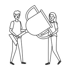 young couple lifting trophy cup award