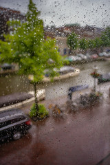 View from the window on the canal and street during the storm