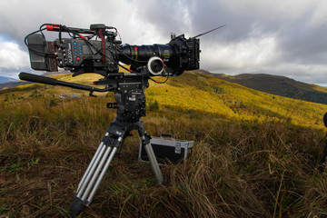 Professional film camera in the open air.