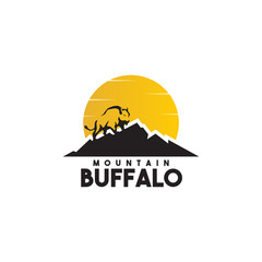 Mountain buffalo logo icon design vector template