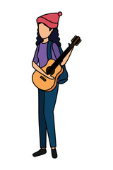 young woman playing guitar instrument