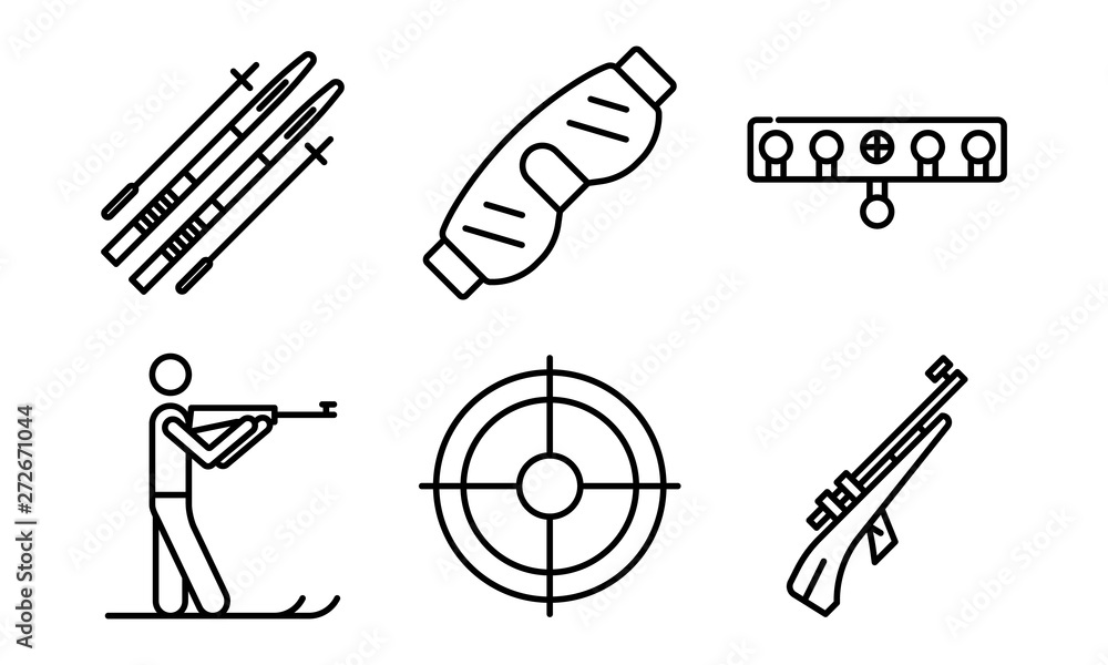 Poster biathlon icons set. outline set of biathlon vector icons for web design isolated on white background