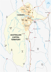 Obraz premium Map of the Australian Capital Territory with the capital canberra