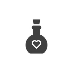 Love potion vector icon. Flask with heart filled flat sign for mobile concept and web design. love elixir bottle glyph icon. Symbol, logo illustration. Vector graphics